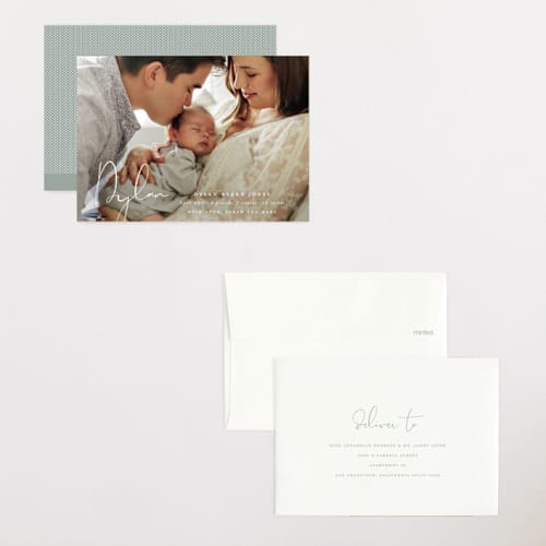 This is a powder petite birth announcements with standard by Sara Hicks Malone called delicate printing on recycled smooth signature in petite