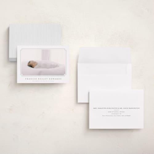 This is a fog petite birth announcements with standard by Carolyn MacLaren called first step printing on signature in petite