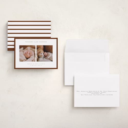 This is a hickory petite birth announcements with standard by Juneau Designs called pure love printing on signature in petite