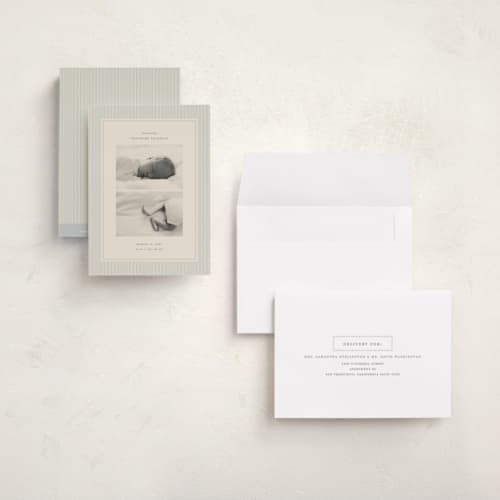This is a powder petite birth announcements with standard by Ellen Schlegelmilch called pinstripe printing on signature in petite