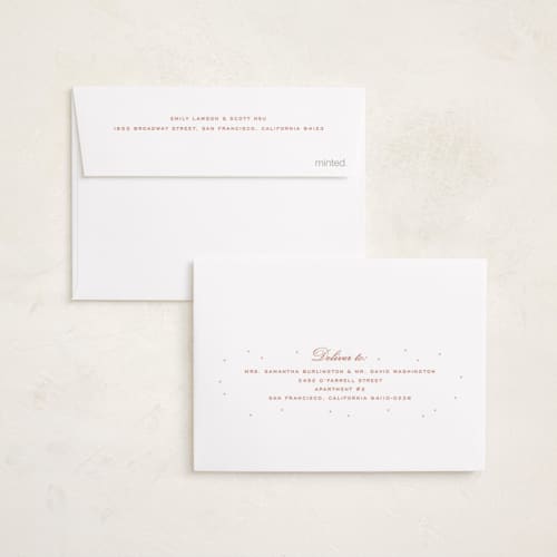 This is a peach petite birth announcements with standard by Ellen Schlegelmilch called tiny polka dots printing on signature in petite
