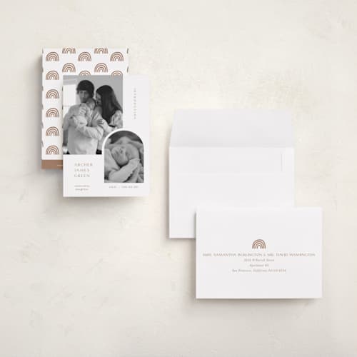 This is a cotton petite birth announcements with standard by Robin Ott called modern inset printing on recycled smooth signature in petite