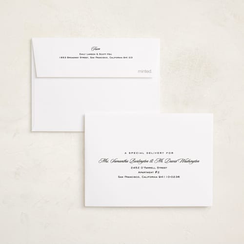 This is a parchment petite birth announcements with standard by Lea Delaveris called story printing on signature in petite