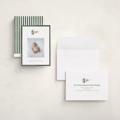 This is a ivy petite birth announcements with standard by Pixel and Hank called pennant printing on signature in petite