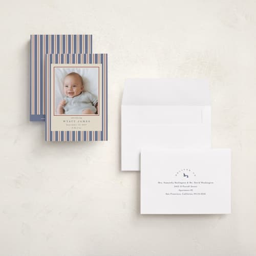 This is a lake petite birth announcements with standard by Robert and Stella called colorful stripes printing on signature in petite
