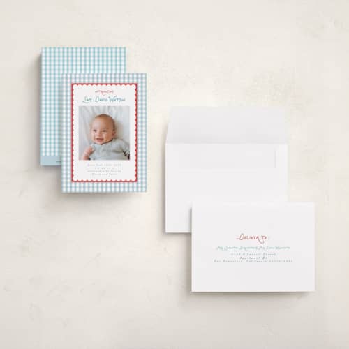 This is a picnic petite birth announcements with standard by Christy Hy Lee called playful pattern printing on signature in petite