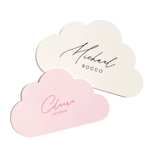 This is a multicolorassorted-colors nursery decor by Haven Print Co. called custom color - baby cloud name sign in standard