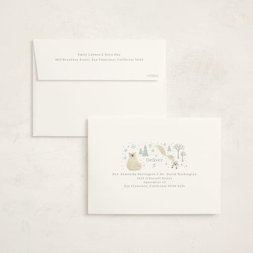 This is a seafoam foil stamped baby shower invitations with foil pressed by Jennifer Wick called arctic friends printing on signature in standard