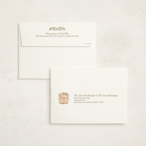 This is a peach foil stamped baby shower invitations with foil pressed by Paper Sun Studio called little pumpkin printing on signature in standard