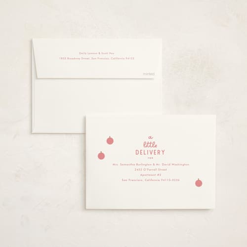 This is a bubblegum foil stamped baby shower invitations with foil pressed by Baumbirdy called a little pumpkin printing on signature in standard