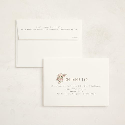 This is a dusty rose foil stamped baby shower invitations with foil pressed by Itsy Belle Studio called baby carriage printing on signature in standard