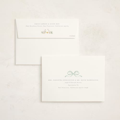 This is a mint foil stamped baby shower invitations with foil pressed by Everett Paper Goods called storybook geese printing on signature in standard