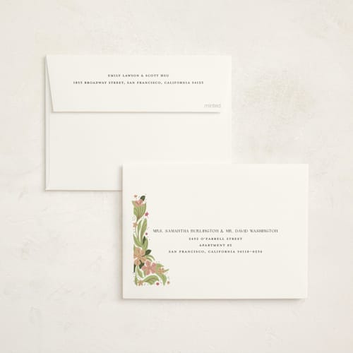 This is a petal foil stamped baby shower invitations with foil pressed by Katie Zimpel called bright botanical border printing on signature in standard