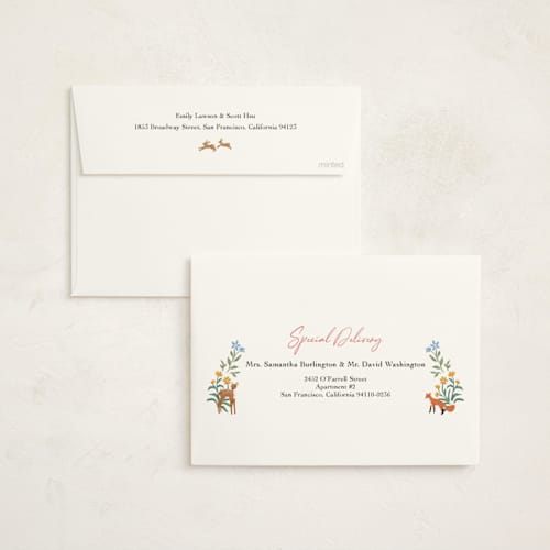 This is a petal foil stamped baby shower invitations with foil pressed by Elly called ribbon in bloom printing on signature in standard