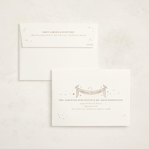 This is a cotton candy foil stamped baby shower invitations with foil pressed by Jenna Holcomb called bebe printing on signature in standard