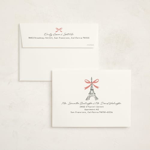 This is a petal foil stamped baby shower invitations with foil pressed by Karidy Walker called paris postcard printing on signature in standard