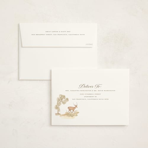 This is a bamboo foil stamped baby shower invitations with foil pressed by Teju Reval called woodland animals toile printing on signature in standard