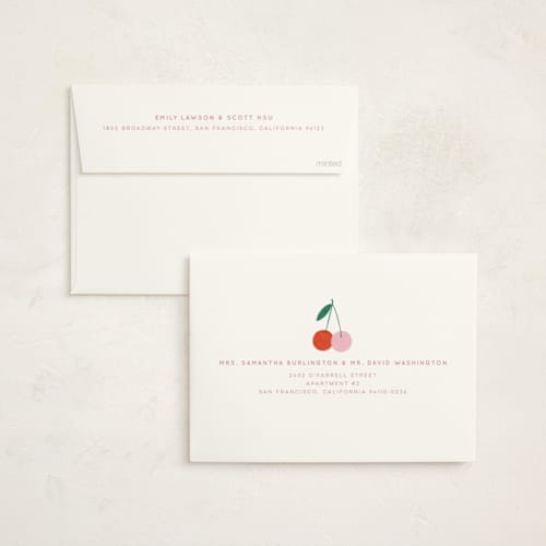 This is a petal foil stamped baby shower invitations with foil pressed by Kiersten Garner called tiny cherry on top printing on signature in standard