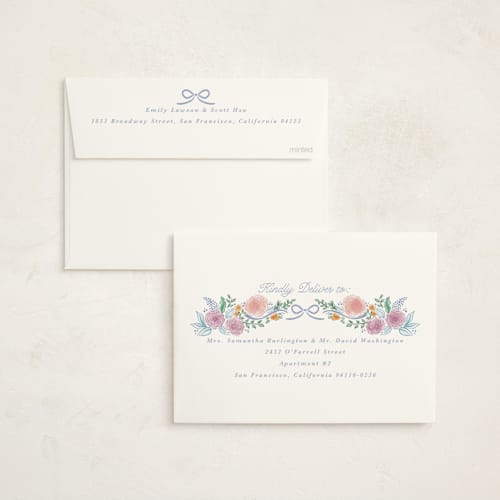 This is a lilac foil stamped baby shower invitations with foil pressed by Tamara Hilje called garden magic printing on signature in standard
