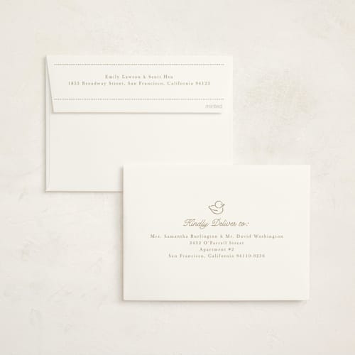 This is a hydrangea foil stamped baby shower invitations with foil pressed by Tamara Hilje called baby duck printing on signature in standard