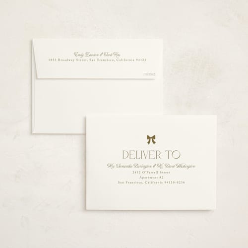 This is a vanilla foil stamped baby shower invitations with foil pressed by Vera Lim called mini bows printing on signature in standard