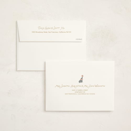 This is a mustard foil stamped baby shower invitations with foil pressed by Rina Ozum called little circus printing on signature in standard