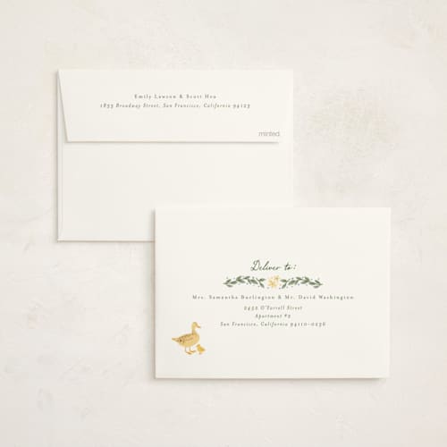 This is a blush foil stamped baby shower invitations with foil pressed by frau brandt called cottage life printing on signature in standard