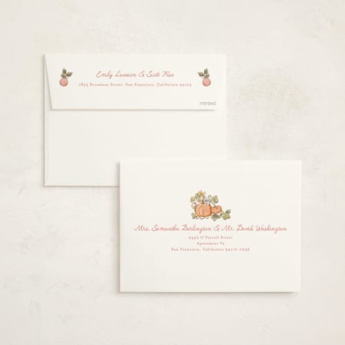 This is a blush foil stamped baby shower invitations with foil pressed by Becky Nimoy called autumn harvest printing on signature in standard