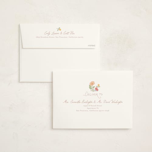 This is a rose foil stamped baby shower invitations with foil pressed by Creo Study called vintage blossom printing on signature in standard