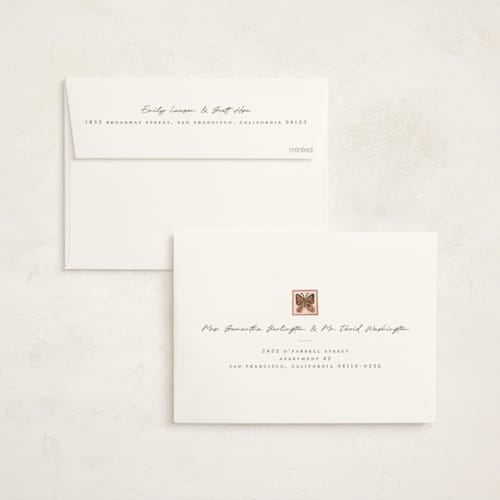 This is a strawberry foil stamped baby shower invitations with foil pressed by Anastasia Makarova called fairytale ornament printing on signature in standard