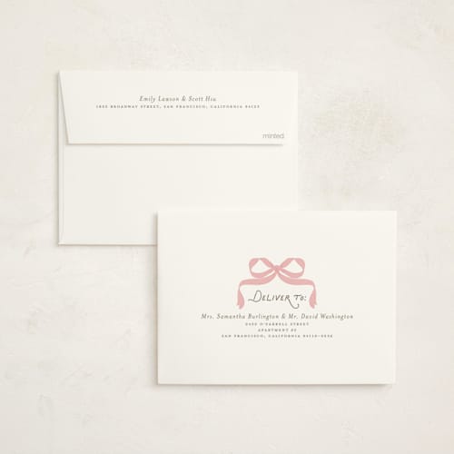 This is a blush foil stamped baby shower invitations with foil pressed by Itsy Belle Studio called fia printing on signature in standard