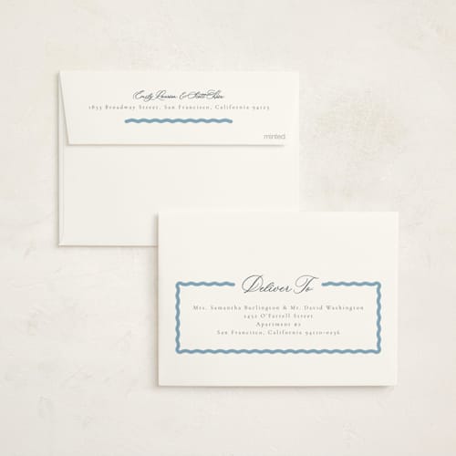 This is a sky foil stamped baby shower invitations with foil pressed by Jen Owens called wavy stripe printing on signature in standard