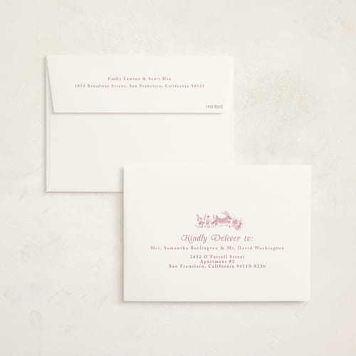 This is a rose foil stamped baby shower invitations with foil pressed by Petra Kern called woodland welcome printing on signature in standard
