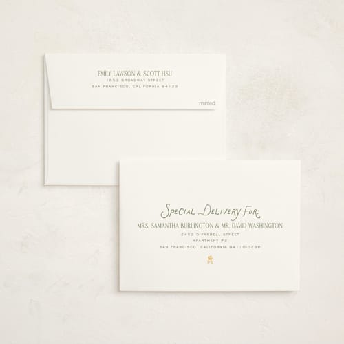 This is a daffodil foil stamped baby shower invitations with foil pressed by Heather Schertzer called nostalgic printing on signature in standard