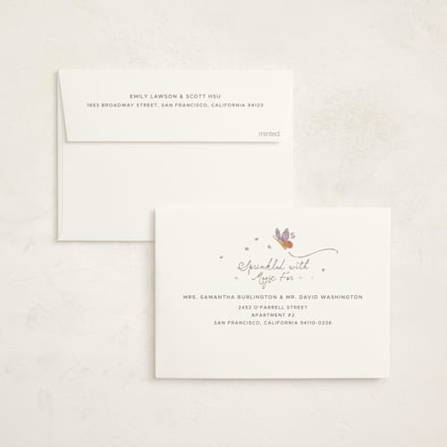 This is a linen foil stamped baby shower invitations with foil pressed by Vera Lim called woodland magic printing on signature in standard