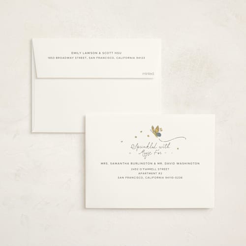 This is a blush foil stamped baby shower invitations with foil pressed by Vera Lim called woodland magic printing on signature in standard