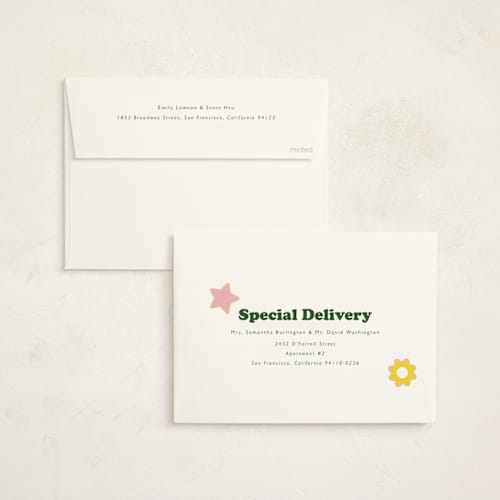 This is a sunshine baby shower invitations with standard by Hudson meet Rose called scout badges printing on signature in standard