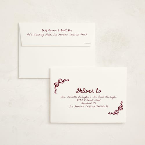 This is a rosewood baby shower invitations with standard by Cass Loh called bow corners printing on signature in standard
