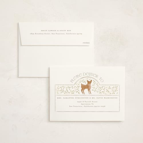 This is a ecru baby shower invitations with standard by Creo Study called woodland storybook printing on signature in standard