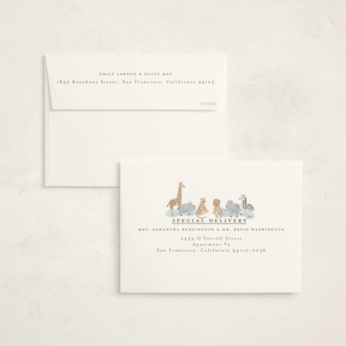 This is a air baby shower invitations with standard by Jennifer Holbrook called little animal world printing on signature in standard