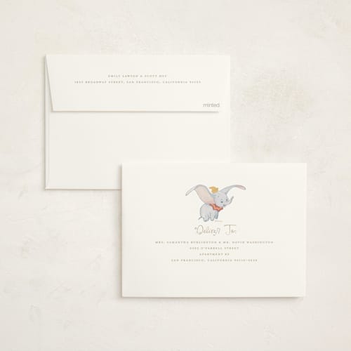 This is a pearl baby shower invitations with standard by Teju Reval called disney's dumbo come one come all printing on signature in standard