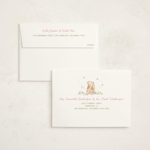 This is a bubblegum baby shower invitations with standard by Creo Study called disney's winnie the pooh and a lil hunny printing on signature in standard