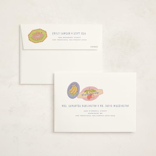 This is a acai berry baby shower invitations with standard by Natalie Rae called fruit stickers printing on signature in standard