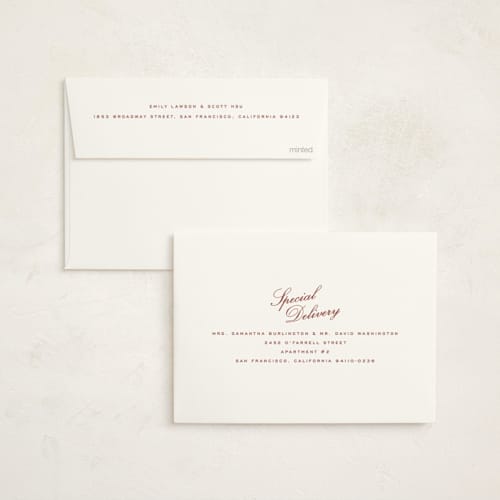 This is a burgundy baby shower invitations with standard by Ellen Schlegelmilch called ciao, baby! printing on signature in standard