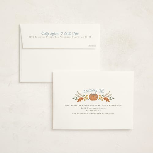 This is a cornflower baby shower invitations with standard by Laura Hankins called pumpkins + bows printing on signature in standard