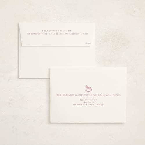 This is a ballet slipper baby shower invitations with standard by Jenna Holcomb called rocking horse baby printing on signature in standard