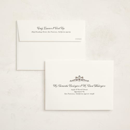 This is a ivory baby shower invitations with standard by Becky Nimoy called garden brick gate printing on signature in standard