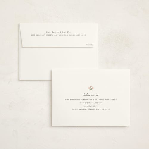 This is a peach baby shower invitations with standard by Sara Hicks Malone called petite fleur printing on signature in standard