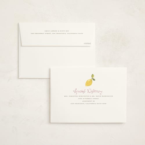 This is a petal baby shower invitations with standard by Teju Reval called lemon printing on signature in standard
