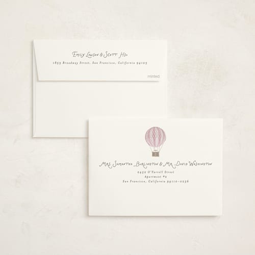 This is a dusty rose baby shower invitations with standard by Kampai Designs called balloons printing on signature in standard